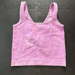 Zenana Outfitters Ribbed Pink Tie-Dye V-Neck Crop Tank Top S/M Nylon/Spandex